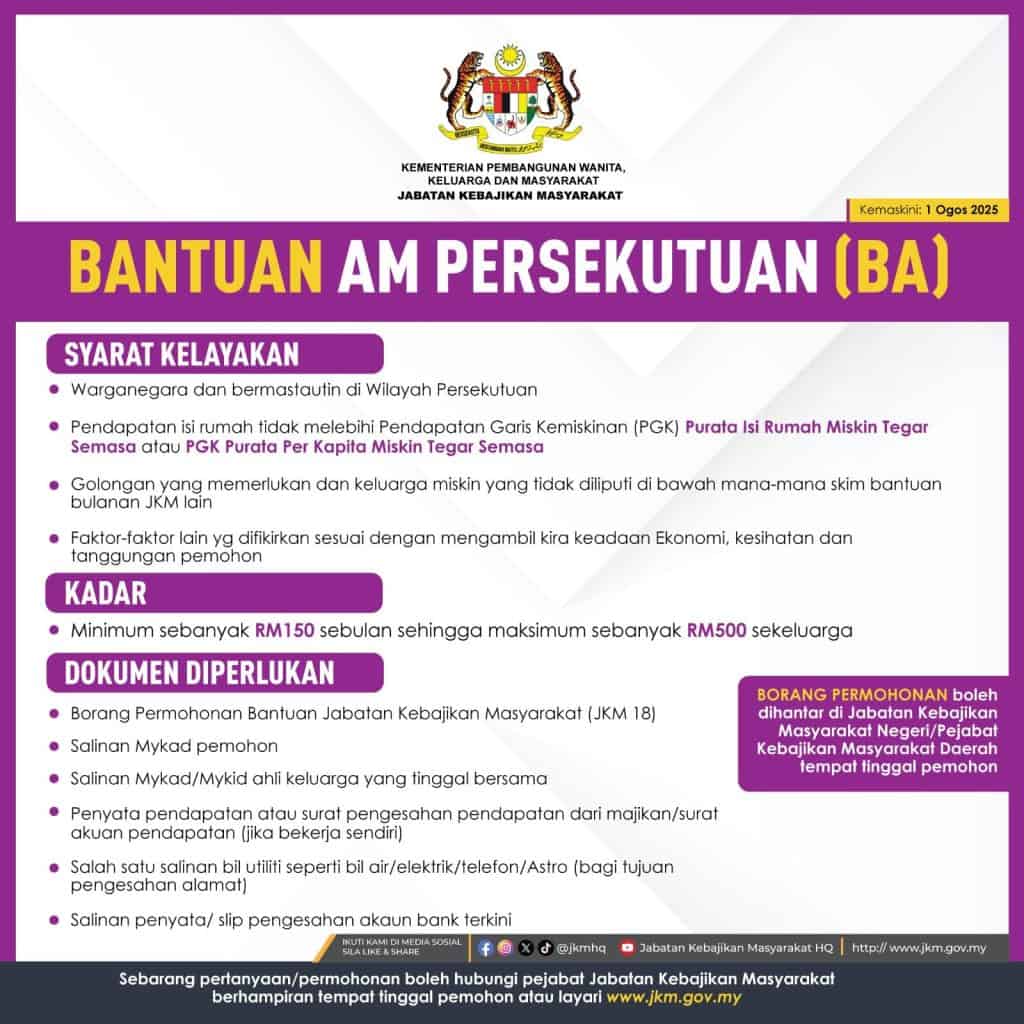 Gambar berkaitan Bantuan Am Persekutuan JKM: Syarat & Kaedah Permohonan