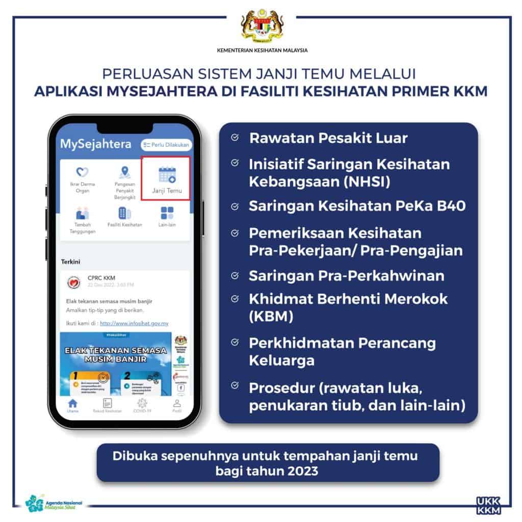 Gambar berkaitan Cara Tempah Temu Janji Klinik Kesihatan KKM (MySejahtera)